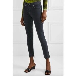 Agolde Toni Mid Rise Straight Jeans Feral Black Raw Hem Sz 26 Revolve Bestseller